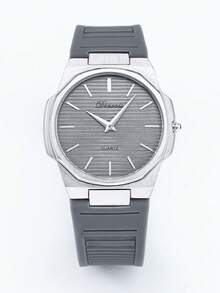 1 DENVOSI Men's Silicone Strap With Luminous Stripe, Nail Scale, Fashion, Business, Waterproof, Date Display, Quartz Watch, Daily Decoration - Silver - View 9