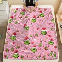 The Grinch Soft & Comfortable 1pc All-Over Print Modern Flannel Christmas Nap Blanket - Christmas Tree - Polyester Nap Blanket - Digital Printing, Suitable For Sofa, Bed, Travel, Office Home Decor - Multicolor - View 8