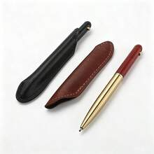 Retro Metal Ballpoint Pen With Leather Pen Sleeve, Portable Signature Writing Pen For Office School Daily Use, Gift‑Ready - MT - View 4