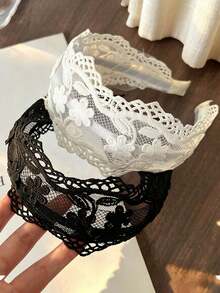 1/2 قطعة عصابة رأس من الدانتيل الفرنسي مطرزة بالزهور، عصابة رأس عريضة أنيقة مفرغة، إكسسوار شعر عصري متعدد الاستخدامات للنساء - متعدد الألوان - مشاهدة 5