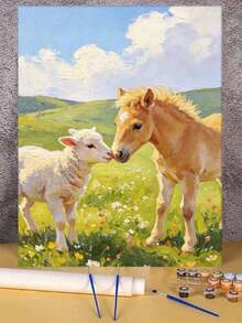 1pc Horses And Sheep DIY Oil Painting By Numbers, Canvas Painting DIY Crafts, Adult Home Decoration, Holiday Gift. - Sets - View 2