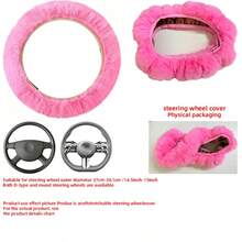 8PCS Winter Plush Car Steering Wheel Cover, Comfortable & Warm, Bling Bling Style Plush Pendant, Gear Shift Cover Protective Sleeve, Cup Holder Mat Combination, Multiple Colors Available - Multicolor - View 2