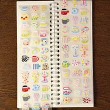 35cm/Loop Cute Pastel Cup Sticker Roll, Kawaii Colorful Mug & Goblet Decorative Stickers, Sweet Aesthetic Scrapbook Journal DIY Supplies - Square - View 7