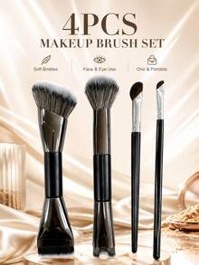Dual-Ended Makeup Brush Set, Angled Foundation & Contour Brush, Blush, Nose Contour, Highlighter, Multi-Function Tool, Soft Synthetic Bristles, Suitable For Blending & Shaping, Home, Salon, Travel Use, Gift For Women, Girls, Makeup Enthusiasts, Valentine's Day, Mother's Day - Multicolor - View 2