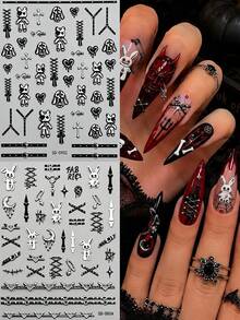 2Pcs 5D‑Embossed Gothic‑Bunny Nail‑Stickers,Punk Y2K Cross Strap Heart Moon Star Self‑Adhesive Nail Decals, Dark Cool Rabbit Nail Art Decorations For DIY Manicure Salon Home - Multicolor - View 3