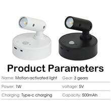 USB Rechargeable Magnetic Wall-Mounted LED Spotlight With 350° Rotation, Three-Color Dimming, Motion Sensor, And No-Drill Installation. Suitable For Bedrooms, Living Rooms, Picture Hanging, Plants, Artwork, Hallways, And As A Halloween/Christmas - Multi-color - View 9