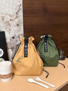 Japanese Style Handbag, Insulated Cooler Bag, Drawstring Bento Bag, Portable Lunch Tote Bag Suitable For Students And Office Workers. Multi-Functional Drawstring Closure Lunch Box Tote Bag, Insulated Bento Bag (Non-Food Contact). - Multicolor - View 7