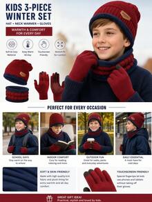 3pcs Kids Winter Hat And Scarf Set, Knitted Beanie Hat And Scarf For 3-12 Years Old Children - 4PCS - View 4