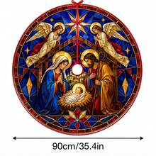 1pc Painted Glass Nativity Scene Christmas Tree Skirt, Elegant Color Holiday Decor, 5 Sizes, Unisex Holiday Gift, Suitable For Home And Party Christmas Home Decoration - Stained Glass Nativity Scene - View 11