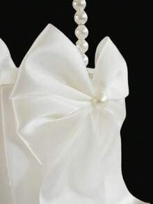 2pcs Flower Girl Basket Set, With Cute Pearl Handle And Satin Ribbon Bow, Nude/Ivory Satin Texture, Suitable For Wedding Ceremony - Multi-color - View 8