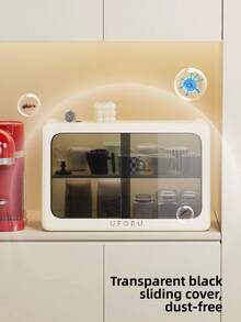 UFORU Dustproof Cup Holder With 2-Tier Shelf & Clear Sliding Door, Multi-Use Organizer For Coffee Bar, Kitchen, Living Room & Bathroom, Aesthetic Desktop Display Cabinet - Multicolor - View 9