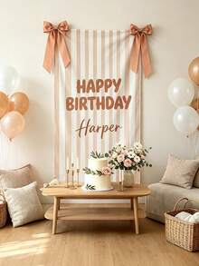 Custom Name Party Backdrop, Boy Girl Birthday Party Decoration.Flat Printing Personalized Happy Birthday Sign, Striped Birthday Banner,Birthday Welcome Banner Stripe Fabric Backdrop Custom Name Party Sign - Multicolor - View 6