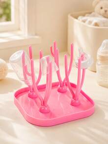Baby Bottle Drying Rack With Tray, Large Capacity, Detachable, Optional 1pc/1set = (1 Drain Rack + 1 Bottle Holder), Slight Color Difference May Exist Due To Lighting And Angle - Pink - View 3