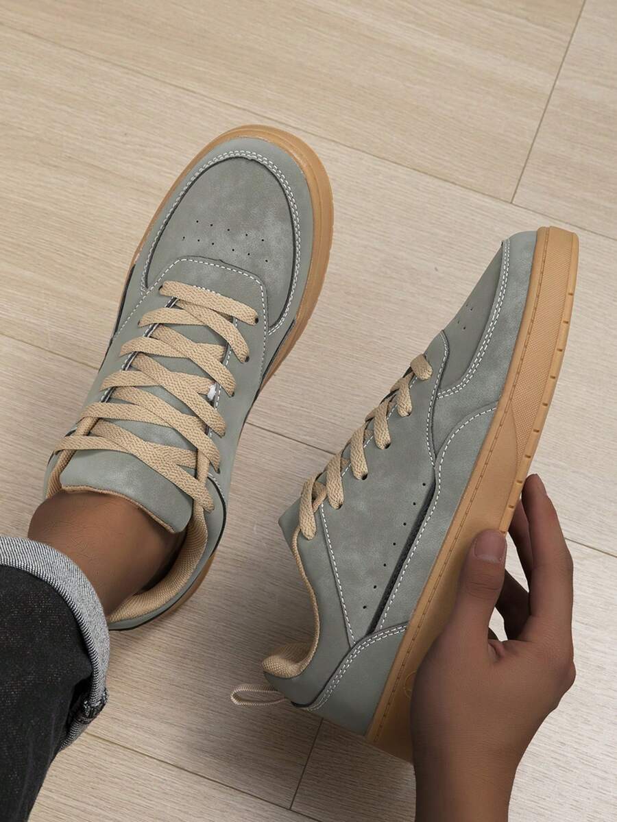 Men's All-Season Daily Lace-Up Low-Top Round Toe Casual Sneakers For Outings And Shopping - Dark Military Green - View 1