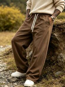 Men's Drawstring Waist Loose Casual Sports Pants, Suitable For Autumn/Winter/Spring - Coffee Brown - View 4