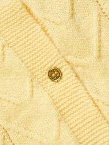 DONICY Women's Pale Yellow Hollow Crew Neck Single Button Cropped Knit Cardigan, Long Sleeve Thin Layering Sweater For Fall Winter Daily Wear - Yellow - View 4