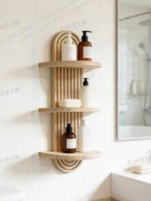 3-Tier Bohemian Style Wall Shelf - Curved Shelves, Colorful Candle Holders & Storage Rack, Multi-Functional Decor Suitable For Bedroom, Kitchen, Living Room, Bathroom, Multi-Purpose Organizer | Bohemian Home Decor | Natural Wood Appearance - Wood Color - View 2