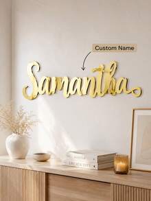 Custom Mirror Gold Acrylic Name Plate, Mirror Acrylic Name Plate, Multiple Font Options, Laser Cut, Multi-Purpose Wall Decor, Perfect For Bedroom And Living Room, Personalized Elegant Laser Cut Shiny Label Gift, Birthday Graduation Memorial - Multicolor - View 2