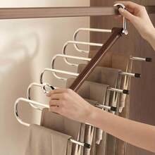 1PC-6 Layer Multi-Color Magic Pants Hanger -Multi-Color Options- Heavy Duty Multi-Layer Pants Rack With Non-Marking Magic Clips, Space-Saving Closet Organizer, Suitable For Rod/Ceiling, Adjustable Rod, Suitable For Home/Office/Hotel - Multicolor - View 6