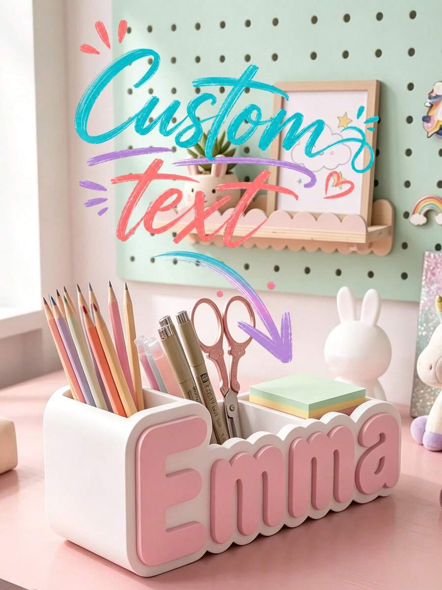 Personalized Name Pencil Holder, Customized 3D Printed Desktop Organizer, Back To School Gift - Multicolor - View 1