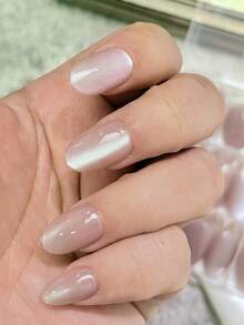 120PCS Fall Nails Set Of Short Almond-Shaped Cat Eye Press-On Nails With A Round Tip, Offering A Full Cover For Stylish Nail Art - Baby Pink - View 4