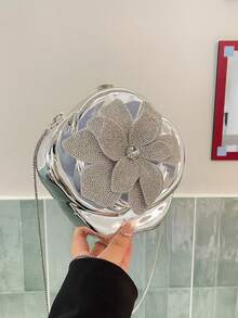 Dedoo 女士花朵造型晚宴手拿包，3D水鑽花卉圖案，閃亮水鑽花飾，適合婚禮、舞會、宴會的女士包款 - 銀色 - 查看 6