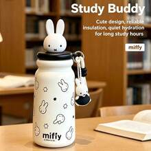 1 Peça Copo de Café Isolado de Grande Capacidade MIFFY 500ML, Garrafa de Água Fofa para Meninas, Copo Portátil de Aço Inoxidável 316 para Uso Externo com Canudo para Estudantes - Branco - Visão 1