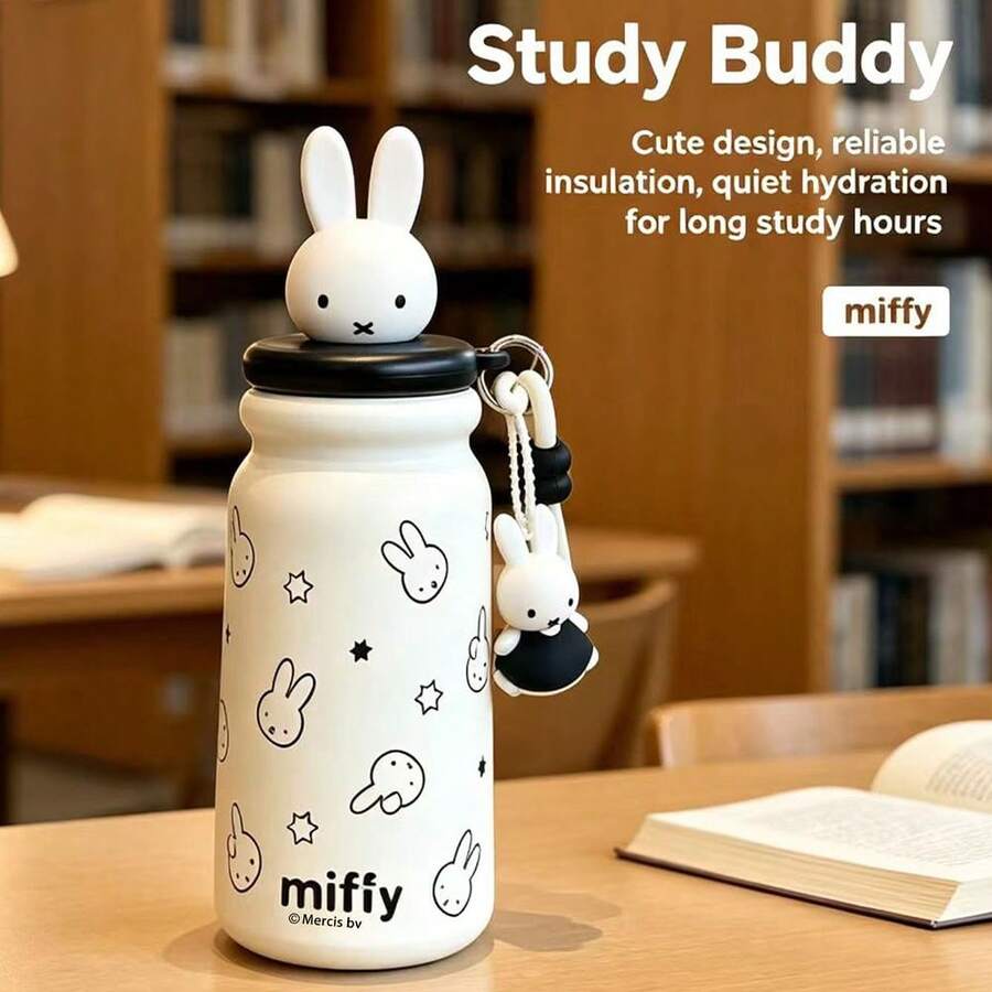 1 Peça Copo de Café Isolado de Grande Capacidade MIFFY 500ML, Garrafa de Água Fofa para Meninas, Copo Portátil de Aço Inoxidável 316 para Uso Externo com Canudo para Estudantes - Branco - Visão 1