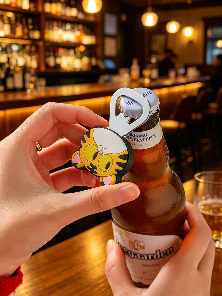 1/2/3pcs Cartoon Animal Magnetic Bottle Opener, Tiger Capybara Black Cat Funny Design, PVC Soft Rubber Fridge Magnet, Home Beer Opener, Cute Creative Home Decor Tool Ornament, Bar Tool - Multicolor - View 1