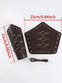 2PCS Medieval Vintage PU Leather Bracers For Men And Women, Rivet Metal Ring Decor Arm Guards Pair, Viking Renaissance Pirate LARP Role Play Wristbands, Halloween Cosplay Costume Accessories - A - View 7