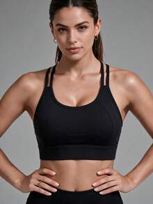 Hotalk Women's Wire-Free, High-Support Sports Bra With A Sexy Cross-Back Design And Adjustable Underband For Easy On And Off. - Black - View 3