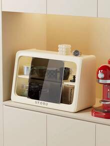 UFORU Dustproof Cup Holder With 2-Tier Shelf & Clear Sliding Door, Multi-Use Organizer For Coffee Bar, Kitchen, Living Room & Bathroom, Aesthetic Desktop Display Cabinet - Multicolor - View 5