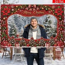 2D Plane Banner, 1 Piece, Merry Christmas Theme Photo Frame Banner, Hollow Photo Frame Background Cloth, Including Santa Claus, Reindeer, Snowman Christmas Tree Gift Patterns Suitable For Home And Outdoor Fun Photo Props. - 5 - View 1
