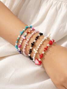 1pc Bohemian Style Beach Vacation Pebble Woven Beaded Bracelet, Colorful, Suitable For Beach Outfit, Photography Accessory - Multicolor - View 10