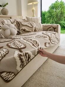 SANMOSPIN 1PC Bohemian Style Jacquard Sofa Cover, Thick Quilted Sofa Cushion With Leaf Pattern, Pet Friendly, Machine Washable, Suitable For 1/2/3/4 Seater L-Shaped Sofa, Living Room, Bedroom, Office Decor - Coffee Brown - View 6
