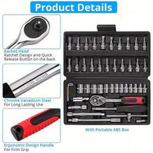 52pcs Included 46PCS Auto Repair Tool Mixed Set And 6PCS High Hardness Cross Screwdriver Head Set, , Home Repair Tool Kit, Ratchet Torque Wrench, Wrench, Screwdriver, Sleeve Set Combination, Hardware Tool Set - 52PCS Mixed Tool - View 4