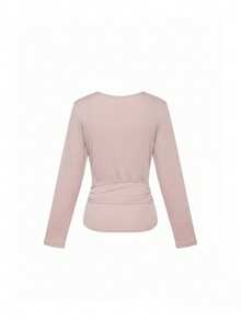 Sweet Casual Slim Fit Tie-Front Henley Collar Long Sleeve T-Shirt Women Top - Pink - View 11