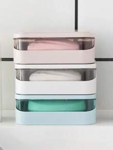 1pc Color-Matched Patchwork Double-Layer Flip-Top Soap Box, Minimalist Travel Soap Box With Lid, Creative Soap Tray With Drainage System Transparent Storage Box, Suitable For Bathroom And Travel, No Drilling Required (Box Included) - A - View 7