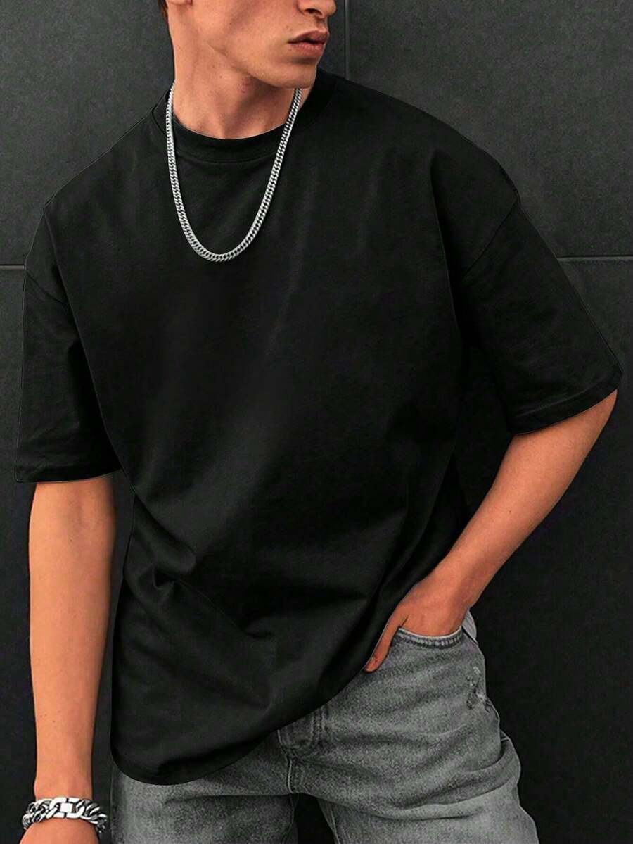 Men's Summer Casual Versatile Solid Color Short Sleeve T-Shirt - Black - View 1