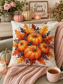 Thanksgiving Home Decor Table Runner, Throw Pillow, Placemat, Autumn Tablecloth, Orange Pumpkin Maple Leaf Berry Pattern, Rustic Country Harvest Tablecloth, Kitchen Dining Table Decor, Indoor Outdoor Home Decoration - Multicolor - View 8