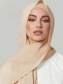 2pcs Women Headscarf Hairband Hat Set, Multi-Functional Cap Cover, Middle Eastern Festival Style, Elastic Base Chiffon Headscarf Hat Combination, Casual - Beige - View 7