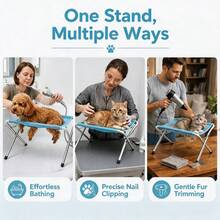 1pc Pet Grooming Hammock Foldable Stand For Dog Grooming Hammock Aluminium Alloy Support Suitable Support For Nail Trimming Bathing & Care Ear Cleaning And Daily Care(Black Strap) - Baby Blue - View 9