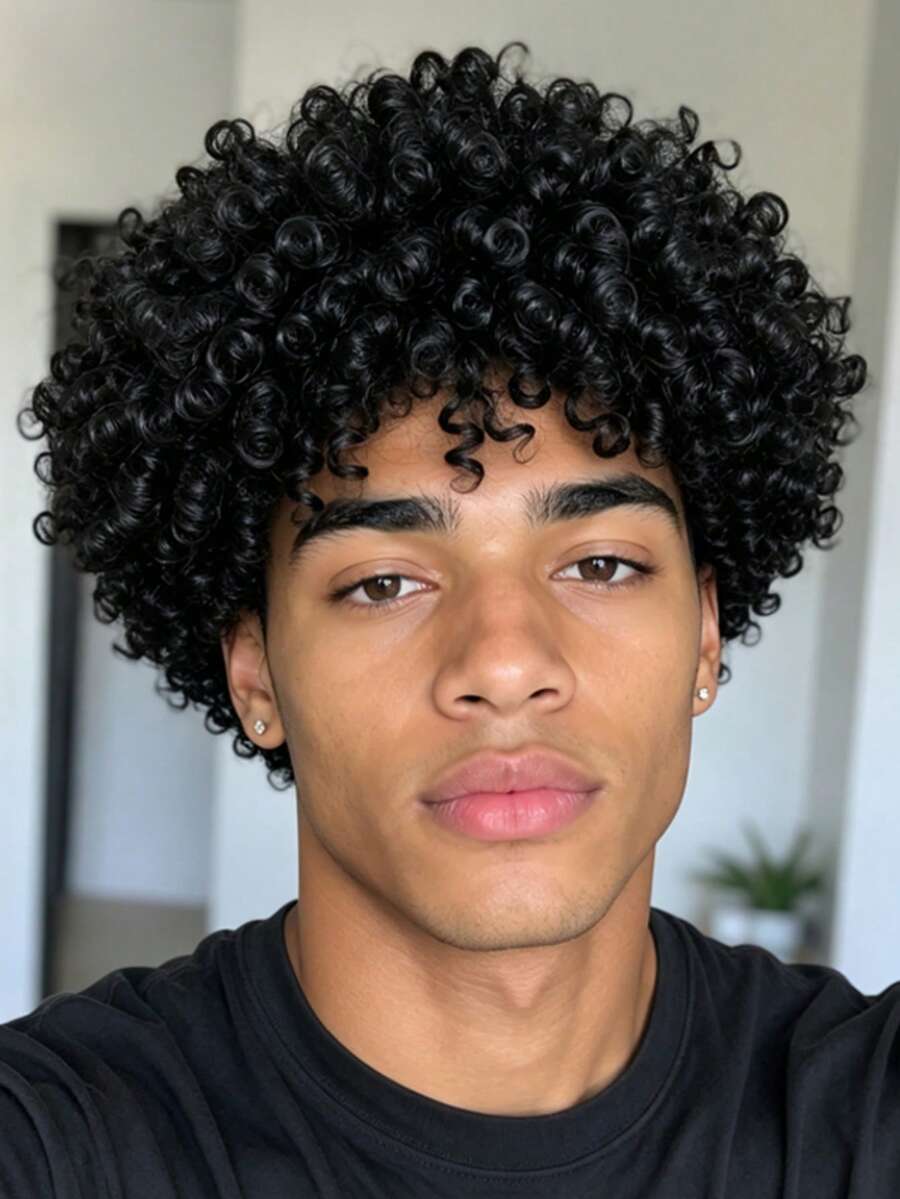 Short 's Fluffy Curly Wig, High Temperature Synthetic Heat-Resistant Wig, Fluffy And Natural, Comfortable To Wear, Suitable For All Men's Party And Costume Occasions - Black - View 1
