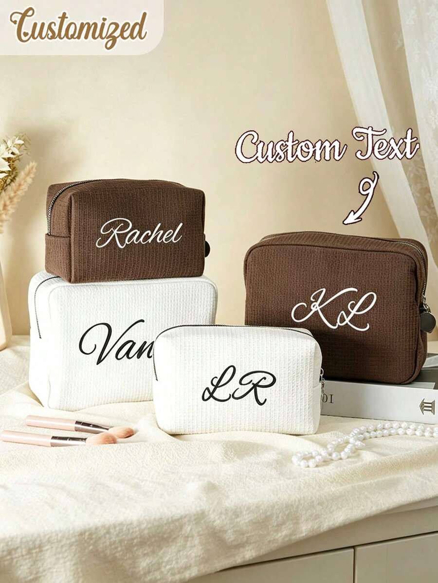 Personalized Embroidered Letter Toiletry Bag, Bridesmaid Makeup Bag, Bridal Party Gift, Gift For Her, Women's Gift - Multicolor - View 1