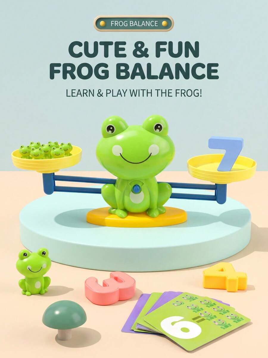 Frog Balance Math Game Toy, Children's Number Counting Addition Learning Balance Scale, Educational Preschool STEM Toy, Includes Frog Figures, Number Blocks And Challenge Cards, Suitable For Boys And Girls - Multicolor - View 1