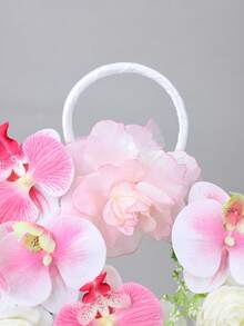 1pc Artificial Pink Orchid & White Rose Hand Flower Ring Faux Floral Bouquet Bridal Wedding Ceremony Photo Props - Pink - View 7