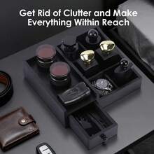 Double-Layer Wooden Storage Tray Desktop Jewelry Organizer Watch Stand Multi-Functional Tiered Display Tray Spherical Support Stable Placement For Watches, Rings, Necklaces, Keys, Perfume And Other Small Items Home Luxury Style Desktop Organizer Storage Rack - View 9