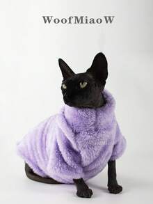 Pet Cat Sweater Home Wear, Solid Color Warm Fleece, Soft Skin-Friendly Polar Fleece, Suitable For Devon Rex, Hairless Cat, Small Dog - Purple - View 2