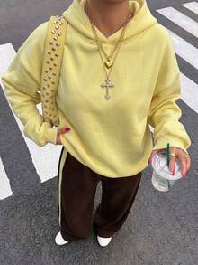 Cream Casual Loose Hoodie & Sweatpants Set, Daily Commute Colorblock Brown Hoodie & Sweatpants Two Pieces Set, Halloween Outfit - Multicolor - View 3