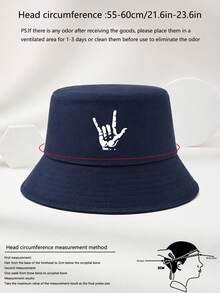 1pc Unisex Rock Gesture Black Outdoor Casual Fashion Adjustable Bucket Hat - Multicolor - View 3